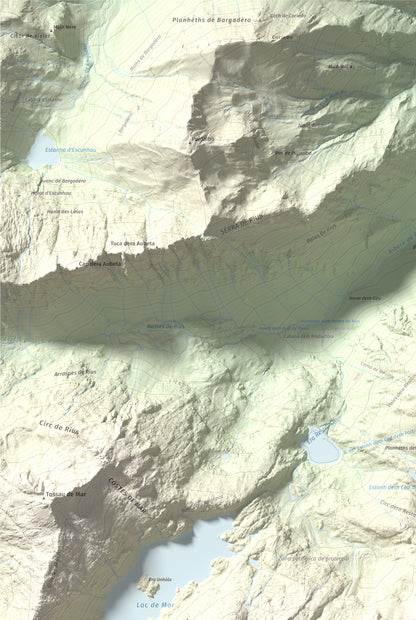 Mapa de relieve de Tuc des Monges, 2699 m, Alta Ribagorça · Val d'Aran, lámina 100 Cims de Trobart. Detalle de la zona superior izquierda. 61 × 91 cm.