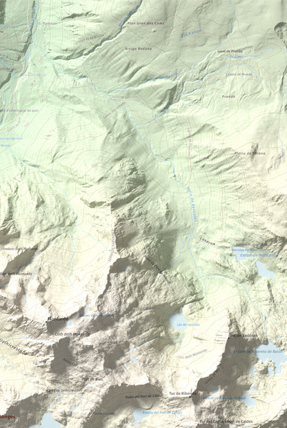 Mapa de relieve de Tuc des Monges, 2699 m, Alta Ribagorça · Val d'Aran, lámina 100 Cims de Trobart. Detalle de la zona superior derecha. 61 × 91 cm.