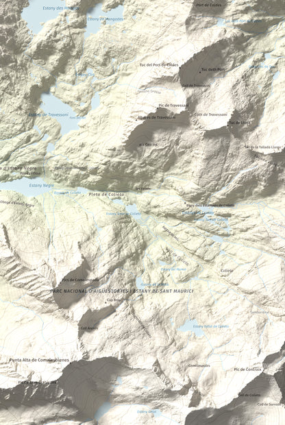 Mapa de relieve de Tuc des Monges, 2699 m, Alta Ribagorça · Val d'Aran, lámina 100 Cims de Trobart. Detalle de la zona inferior derecha. 61 × 91 cm.
