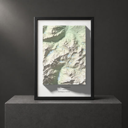 Mapa de relieve de Tuc des Monges, 2699 m, Alta Ribagorça · Val d'Aran, lámina 100 Cims de Trobart. Presentación enmarcada. 70 × 100 cm.