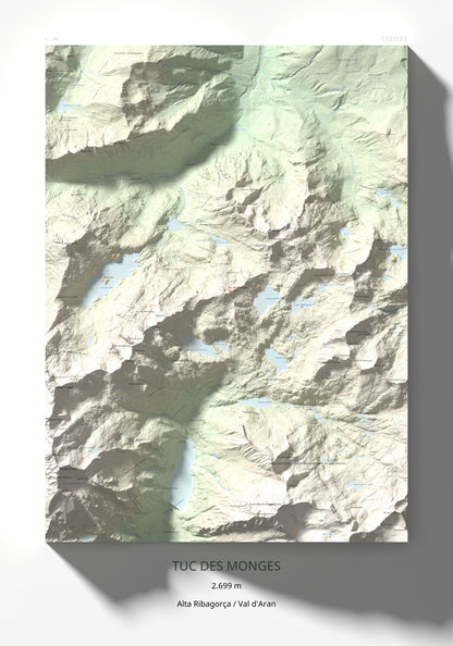 Mapa de relieve de Tuc des Monges, 2699 m, Alta Ribagorça · Val d'Aran, lámina 100 Cims de Trobart 70 × 100 cm.