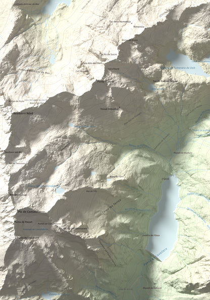 Mapa de relieve de Tuc des Monges, 2699 m, Alta Ribagorça · Val d'Aran, lámina 100 Cims de Trobart. Detalle de la zona inferior izquierda. 70 × 100 cm.