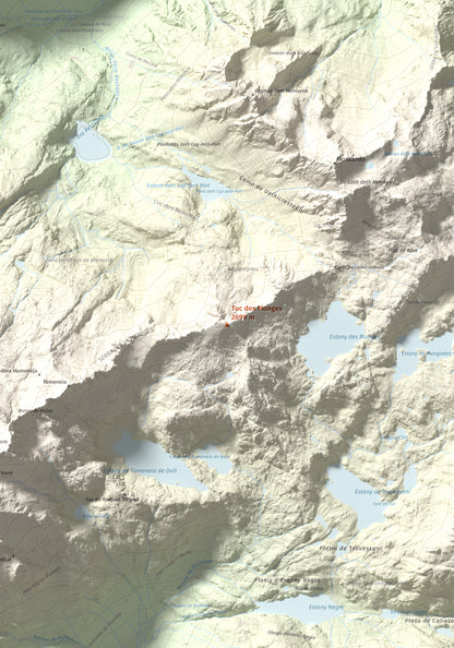 Mapa de relieve de Tuc des Monges, 2699 m, Alta Ribagorça · Val d'Aran, lámina 100 Cims de Trobart. Detalle de la zona central. 70 × 100 cm.