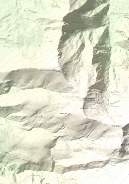 Mapa de relieve de Tuc deth Plan deth Ome (Vacanera), 2194 m, Val d'Aran, lámina 100 Cims de Trobart. Detalle de la zona superior izquierda. 70 × 100 cm.