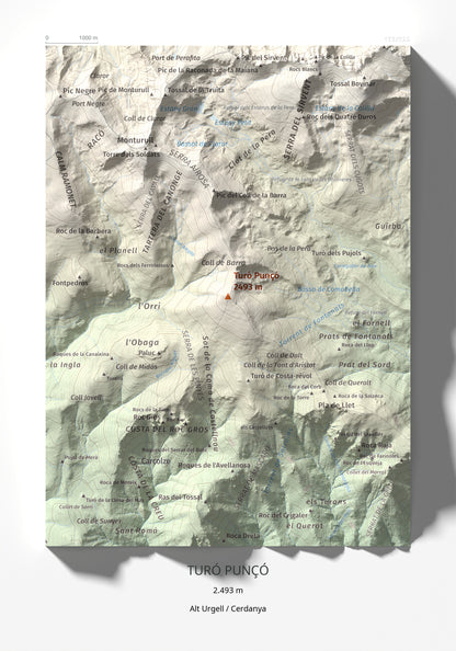 Mapa de relieve de Turó Punçó, 2493 m, Alt Urgell · Cerdanya, lámina 100 Cims de Trobart 21 × 30 cm.