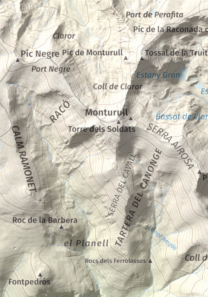 Mapa de relieve de Turó Punçó, 2493 m, Alt Urgell · Cerdanya, lámina 100 Cims de Trobart. Detalle de la zona superior izquierda. 21 × 30 cm.