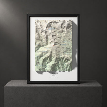 Mapa de relieve de Turó Punçó, 2493 m, Alt Urgell · Cerdanya, lámina 100 Cims de Trobart. Presentación enmarcada. 30 × 40 cm.