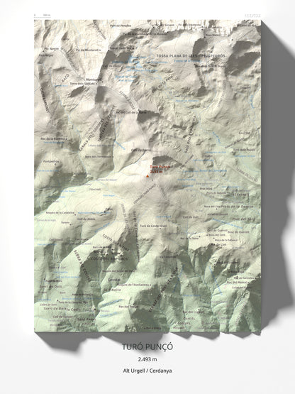 Mapa de relieve de Turó Punçó, 2493 m, Alt Urgell · Cerdanya, lámina 100 Cims de Trobart 30 × 40 cm.