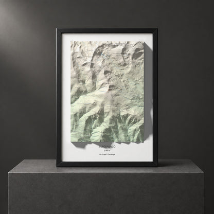 Mapa de relieve de Turó Punçó, 2493 m, Alt Urgell · Cerdanya, lámina 100 Cims de Trobart. Presentación enmarcada. 50 × 70 cm.