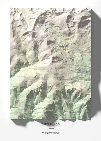 Mapa de relieve de Turó Punçó, 2493 m, Alt Urgell · Cerdanya, lámina 100 Cims de Trobart 50 × 70 cm.