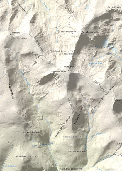 Mapa de relieve de Turó Punçó, 2493 m, Alt Urgell · Cerdanya, lámina 100 Cims de Trobart. Detalle de la zona superior izquierda. 50 × 70 cm.