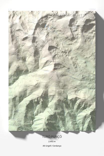 Mapa de relieve de Turó Punçó, 2493 m, Alt Urgell · Cerdanya, lámina 100 Cims de Trobart 61 × 91 cm.