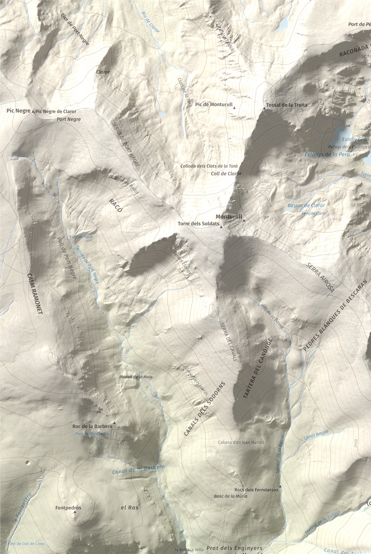 Mapa de relieve de Turó Punçó, 2493 m, Alt Urgell · Cerdanya, lámina 100 Cims de Trobart. Detalle de la zona superior izquierda. 61 × 91 cm.