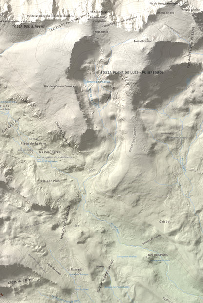 Mapa de relieve de Turó Punçó, 2493 m, Alt Urgell · Cerdanya, lámina 100 Cims de Trobart. Detalle de la zona superior derecha. 61 × 91 cm.