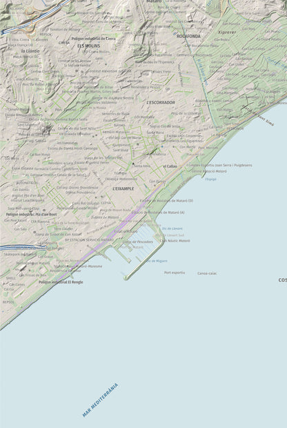 Mapa de relieve de Turó d'Onofre Arnau, 131 m, Maresme, lámina 100 Cims de Trobart. Detalle de la zona inferior izquierda. 61 × 91 cm.