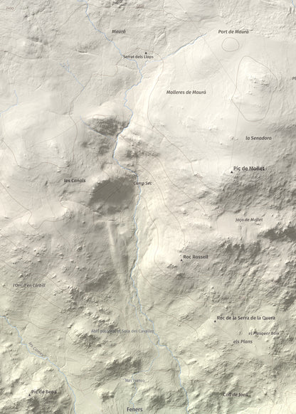 Mapa de relieve de Turó de Bell-lloc, 1702 m, Cerdanya Nord, lámina 100 Cims de Trobart. Detalle de la zona superior izquierda. 50 × 70 cm.