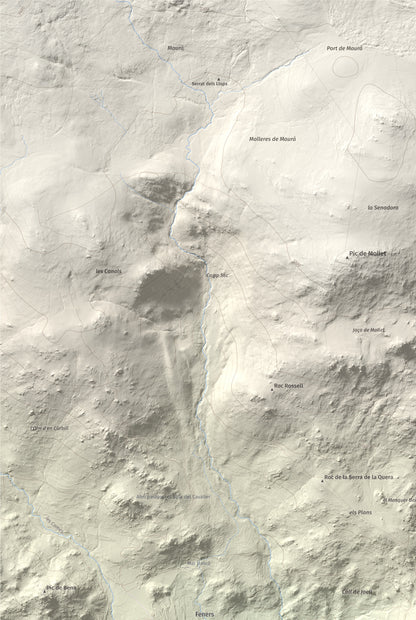 Mapa de relieve de Turó de Bell-lloc, 1702 m, Cerdanya Nord, lámina 100 Cims de Trobart. Detalle de la zona superior izquierda. 61 × 91 cm.