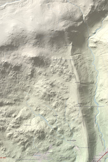 Mapa de relieve de Turó de Bell-lloc, 1702 m, Cerdanya Nord, lámina 100 Cims de Trobart. Detalle de la zona superior derecha. 61 × 91 cm.