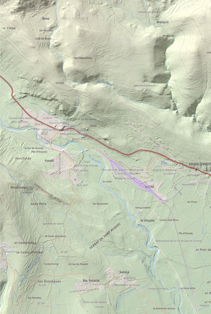 Mapa de relieve de Turó de Bell-lloc, 1702 m, Cerdanya Nord, lámina 100 Cims de Trobart. Detalle de la zona inferior izquierda. 61 × 91 cm.