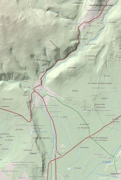 Mapa de relieve de Turó de Bell-lloc, 1702 m, Cerdanya Nord, lámina 100 Cims de Trobart. Detalle de la zona inferior derecha. 61 × 91 cm.