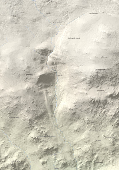 Mapa de relieve de Turó de Bell-lloc, 1702 m, Cerdanya Nord, lámina 100 Cims de Trobart. Detalle de la zona superior izquierda. 70 × 100 cm.
