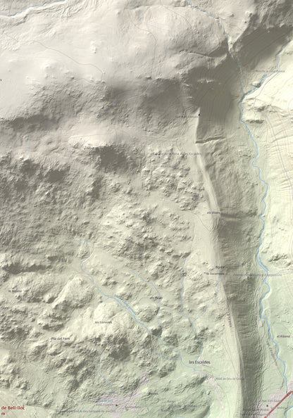 Mapa de relieve de Turó de Bell-lloc, 1702 m, Cerdanya Nord, lámina 100 Cims de Trobart. Detalle de la zona superior derecha. 70 × 100 cm.