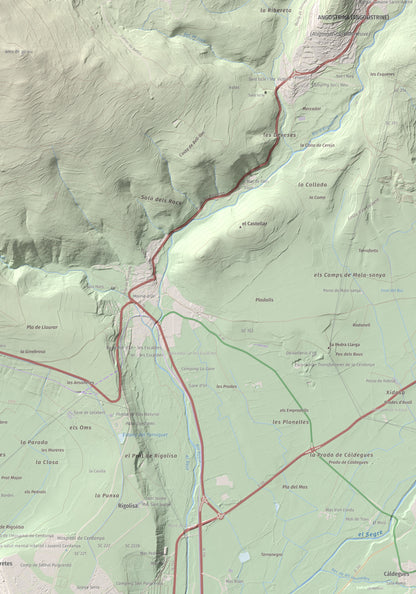 Mapa de relieve de Turó de Bell-lloc, 1702 m, Cerdanya Nord, lámina 100 Cims de Trobart. Detalle de la zona inferior derecha. 70 × 100 cm.