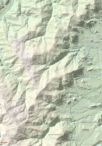 Mapa de relieve de Turó de Bellver, 1045 m, Moianès, lámina 100 Cims de Trobart. Detalle de la zona superior derecha. 70 × 100 cm.