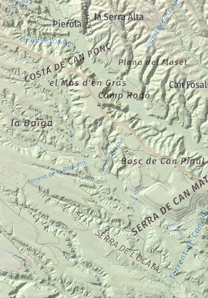 Mapa de relieve de Turó de Can Dolcet, 416 m, Anoia · Baix Llobregat, lámina 100 Cims de Trobart. Detalle de la zona inferior izquierda. 21 × 30 cm.