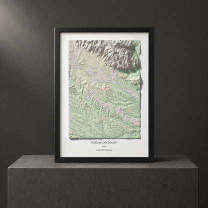Mapa de relieve de Turó de Can Dolcet, 416 m, Anoia · Baix Llobregat, lámina 100 Cims de Trobart. Presentación enmarcada. 50 × 70 cm.