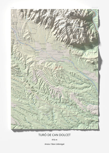 Mapa de relieve de Turó de Can Dolcet, 416 m, Anoia · Baix Llobregat, lámina 100 Cims de Trobart 50 × 70 cm.