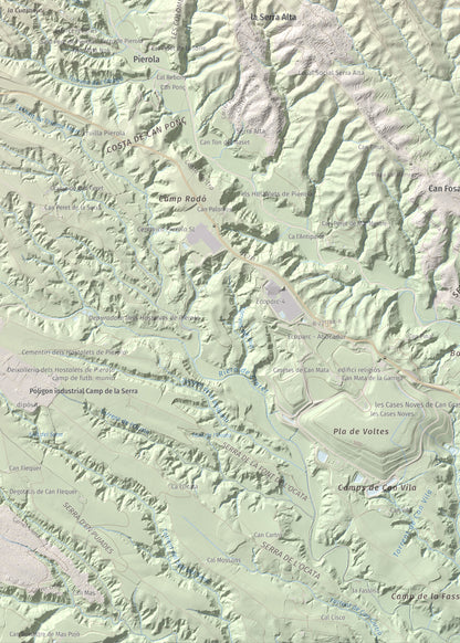 Mapa de relieve de Turó de Can Dolcet, 416 m, Anoia · Baix Llobregat, lámina 100 Cims de Trobart. Detalle de la zona inferior izquierda. 50 × 70 cm.