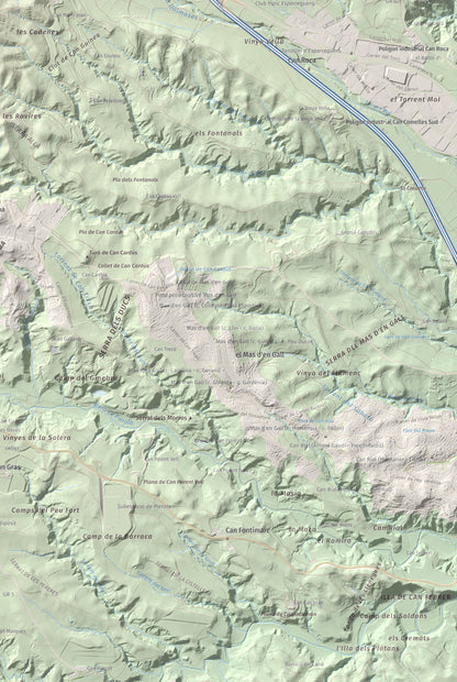Mapa de relieve de Turó de Can Dolcet, 416 m, Anoia · Baix Llobregat, lámina 100 Cims de Trobart. Detalle de la zona inferior derecha. 61 × 91 cm.