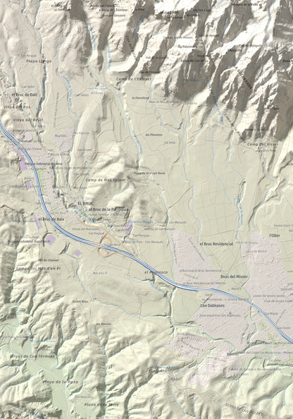 Mapa de relieve de Turó de Can Dolcet, 416 m, Anoia · Baix Llobregat, lámina 100 Cims de Trobart. Detalle de la zona superior izquierda. 70 × 100 cm.