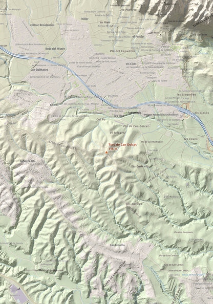 Mapa de relieve de Turó de Can Dolcet, 416 m, Anoia · Baix Llobregat, lámina 100 Cims de Trobart. Detalle de la zona central. 70 × 100 cm.