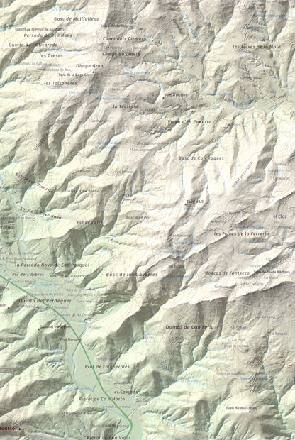 Mapa de relieve de Turó de Montsoriu, 633 m, Selva, lámina 100 Cims de Trobart. Detalle de la zona superior derecha. 61 × 91 cm.