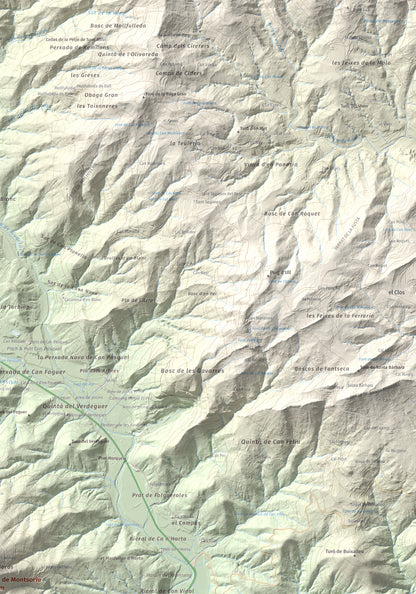 Mapa de relieve de Turó de Montsoriu, 633 m, Selva, lámina 100 Cims de Trobart. Detalle de la zona superior derecha. 70 × 100 cm.