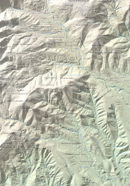 Mapa de relieve de Turó de Montsoriu, 633 m, Selva, lámina 100 Cims de Trobart. Detalle de la zona inferior izquierda. 70 × 100 cm.