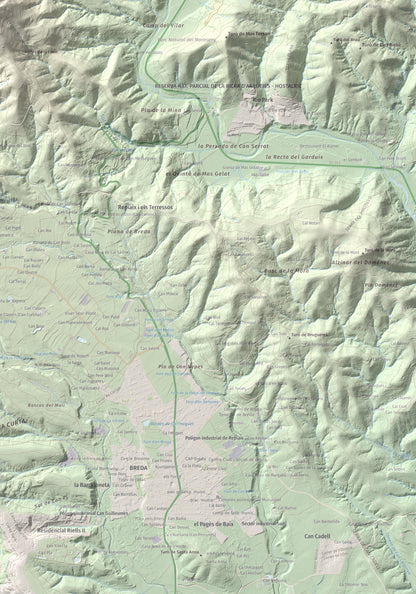 Mapa de relieve de Turó de Montsoriu, 633 m, Selva, lámina 100 Cims de Trobart. Detalle de la zona inferior derecha. 70 × 100 cm.