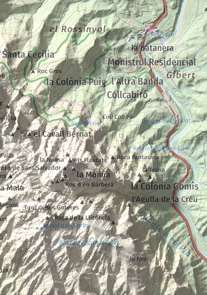 Mapa de relieve de Turó de l'Ermità, 595 m, Bages, lámina 100 Cims de Trobart. Detalle de la zona inferior derecha. 21 × 30 cm.