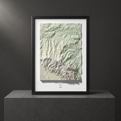 Mapa de relieve de Turó de l'Ermità, 595 m, Bages, lámina 100 Cims de Trobart. Presentación enmarcada. 50 × 70 cm.
