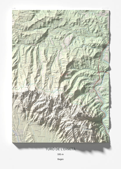 Mapa de relieve de Turó de l'Ermità, 595 m, Bages, lámina 100 Cims de Trobart 50 × 70 cm.