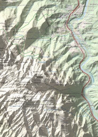 Mapa de relieve de Turó de l'Ermità, 595 m, Bages, lámina 100 Cims de Trobart. Detalle de la zona inferior derecha. 50 × 70 cm.
