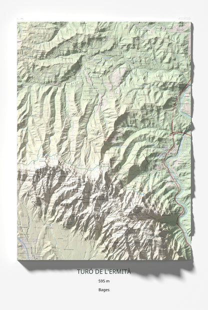 Mapa de relieve de Turó de l'Ermità, 595 m, Bages, lámina 100 Cims de Trobart 61 × 91 cm.