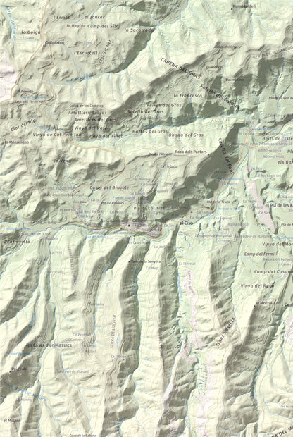Mapa de relieve de Turó de l'Ermità, 595 m, Bages, lámina 100 Cims de Trobart. Detalle de la zona superior izquierda. 61 × 91 cm.