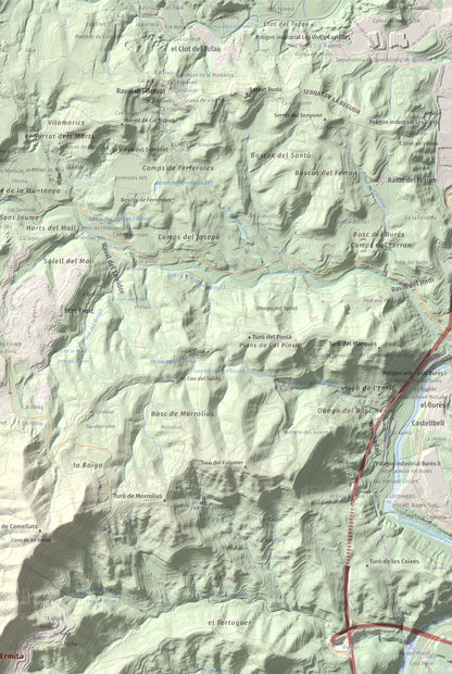 Mapa de relieve de Turó de l'Ermità, 595 m, Bages, lámina 100 Cims de Trobart. Detalle de la zona superior derecha. 61 × 91 cm.