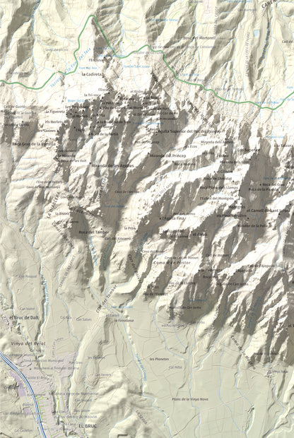 Mapa de relieve de Turó de l'Ermità, 595 m, Bages, lámina 100 Cims de Trobart. Detalle de la zona inferior izquierda. 61 × 91 cm.