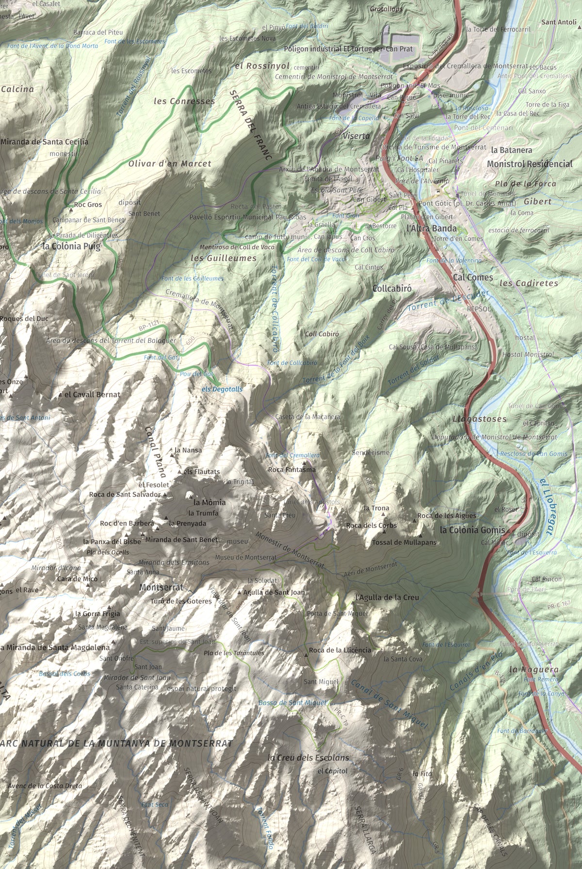 Mapa de relieve de Turó de l'Ermità, 595 m, Bages, lámina 100 Cims de Trobart. Detalle de la zona inferior derecha. 61 × 91 cm.