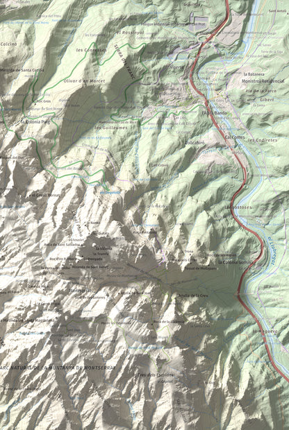Mapa de relieve de Turó de l'Ermità, 595 m, Bages, lámina 100 Cims de Trobart. Detalle de la zona inferior derecha. 61 × 91 cm.