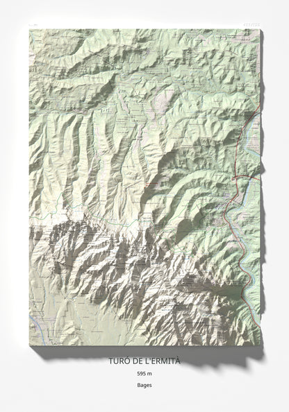 Mapa de relieve de Turó de l'Ermità, 595 m, Bages, lámina 100 Cims de Trobart 70 × 100 cm.
